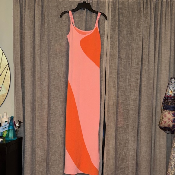 Colorblock Pink and Orange Maxi Dress - Picture 2 of 2